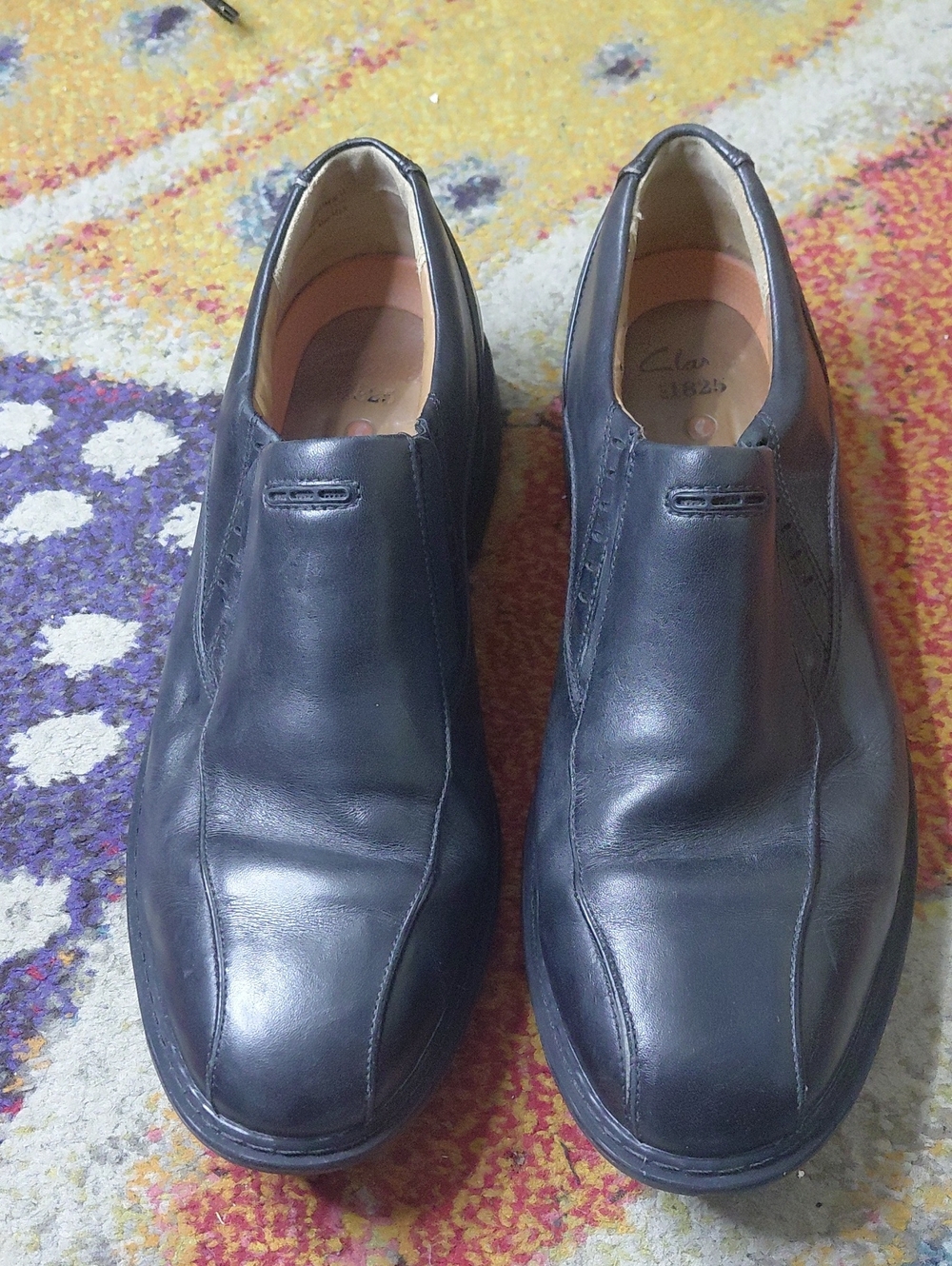 Clarks Black Leather Slip-On Loafers
